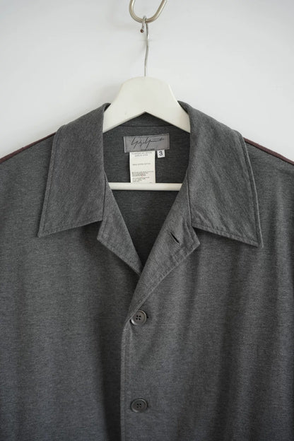 gray and brown patchwork shirt