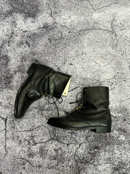 Black Leather Ankle Military Boots