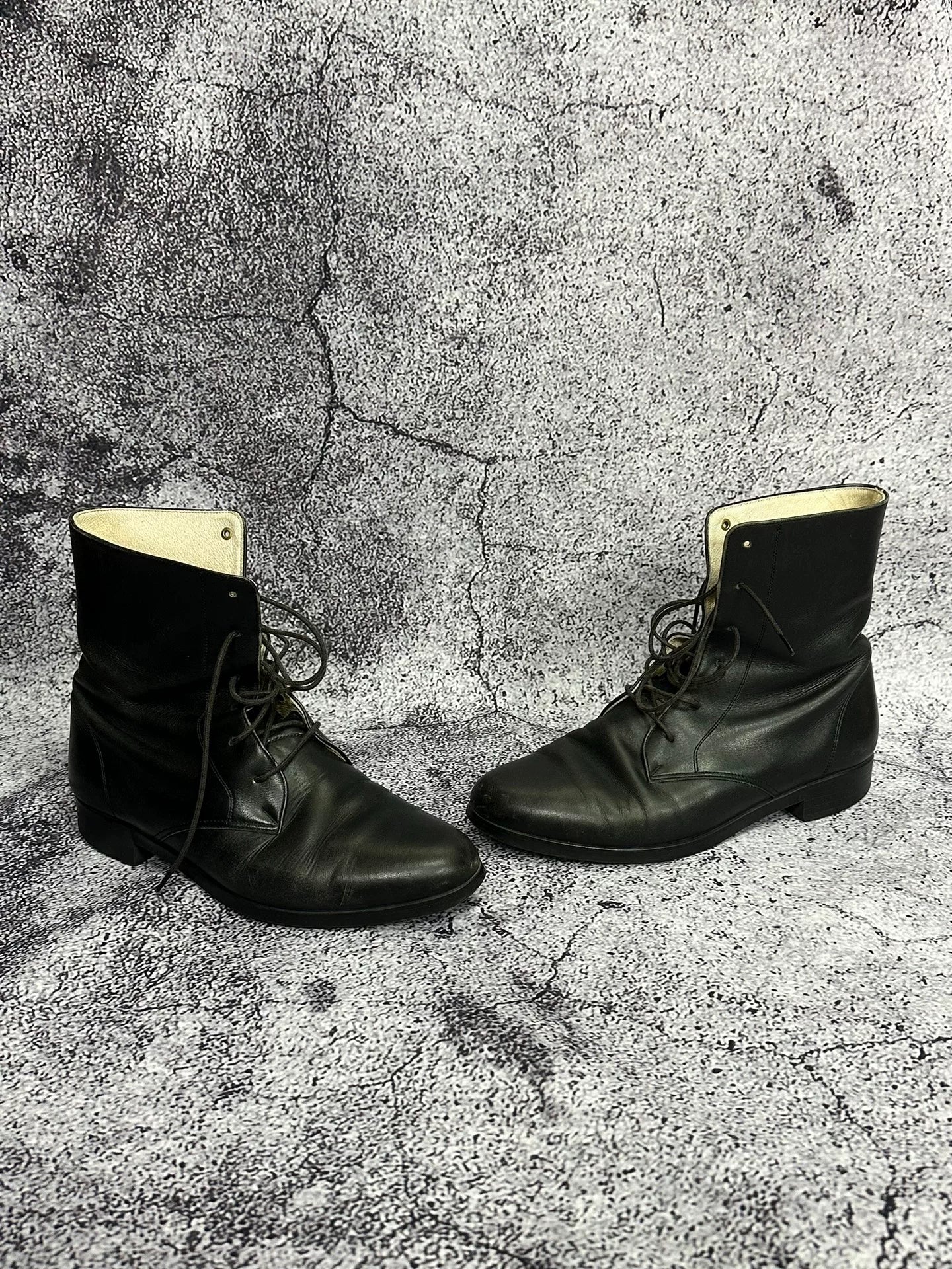 Black Leather Ankle Military Boots