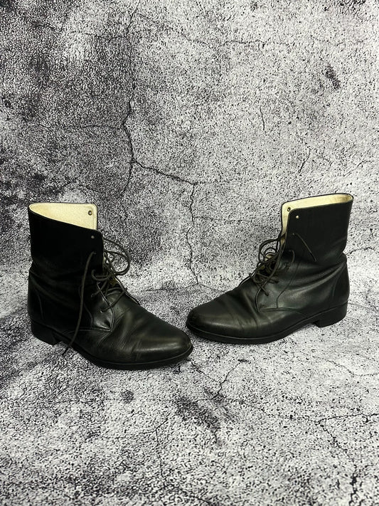 Black Leather Ankle Military Boots