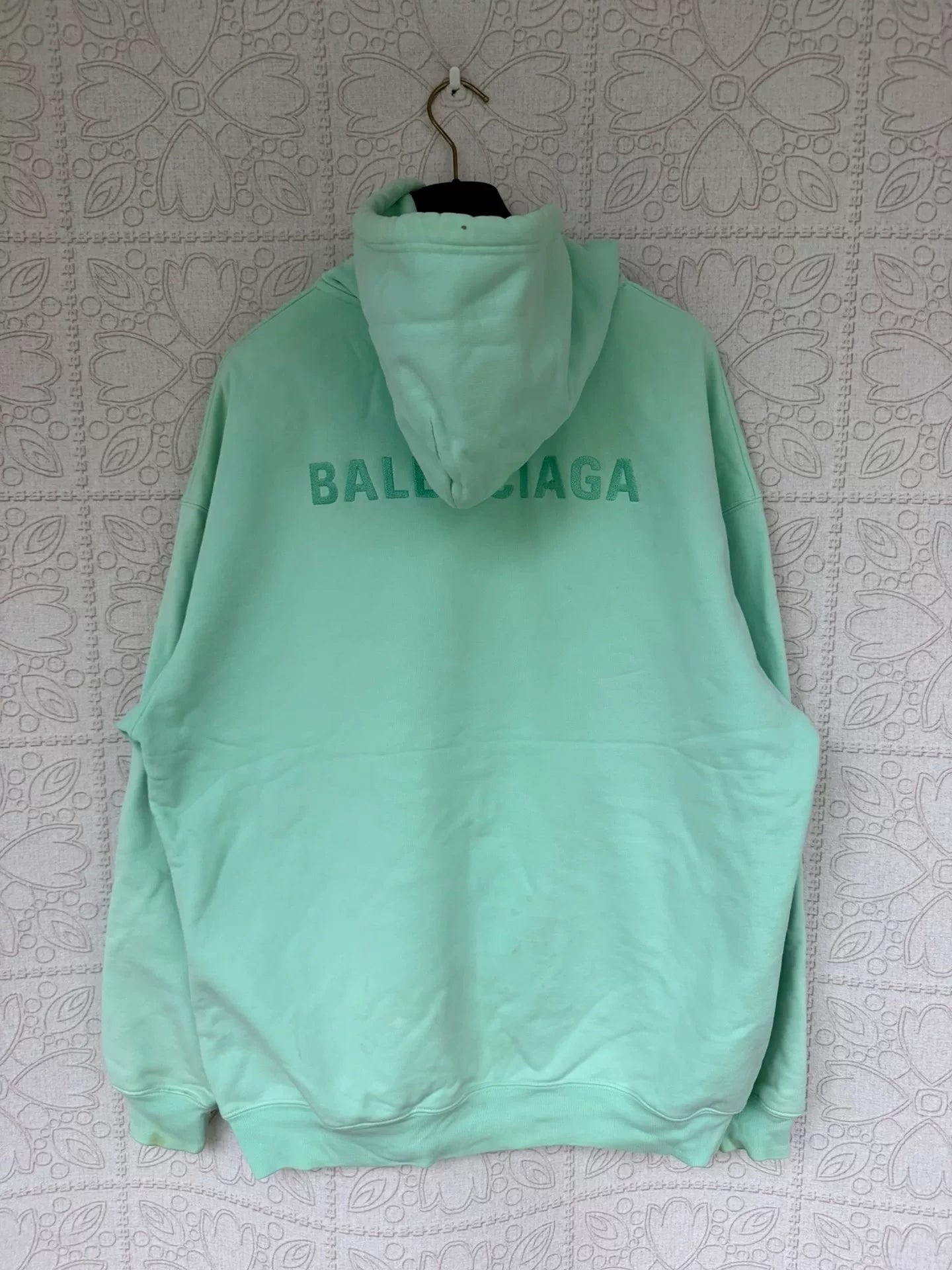 balenciaga mint green logo embroidered hoodie
