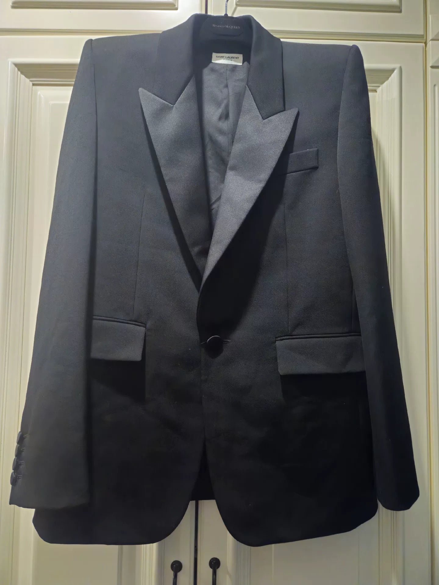 Saint Laurent Black Satin Lapel Blazer