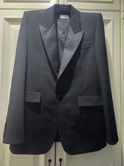 Saint Laurent Black Satin Lapel Blazer