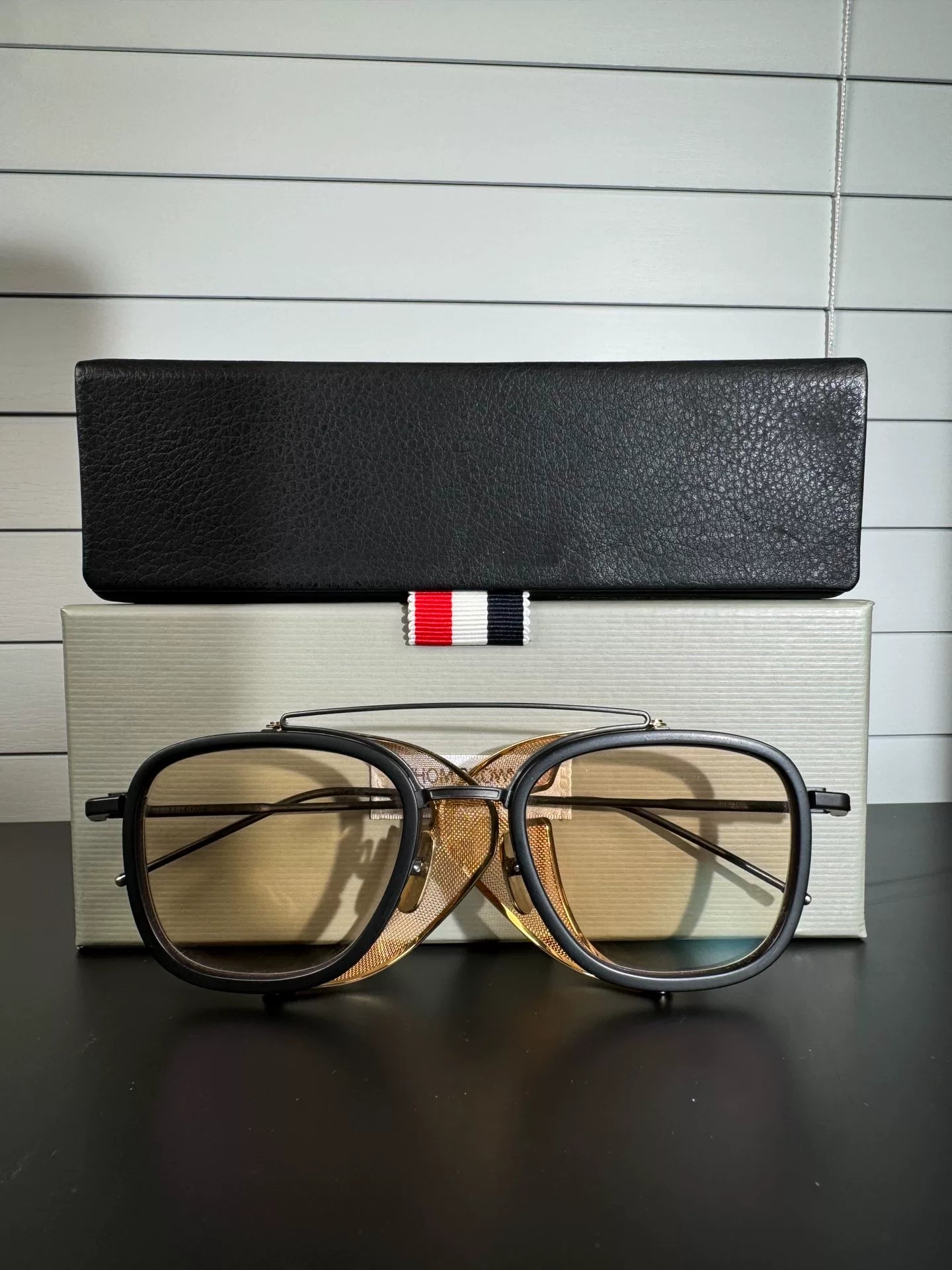 thom browne tb-808 sunglasses with gold accents