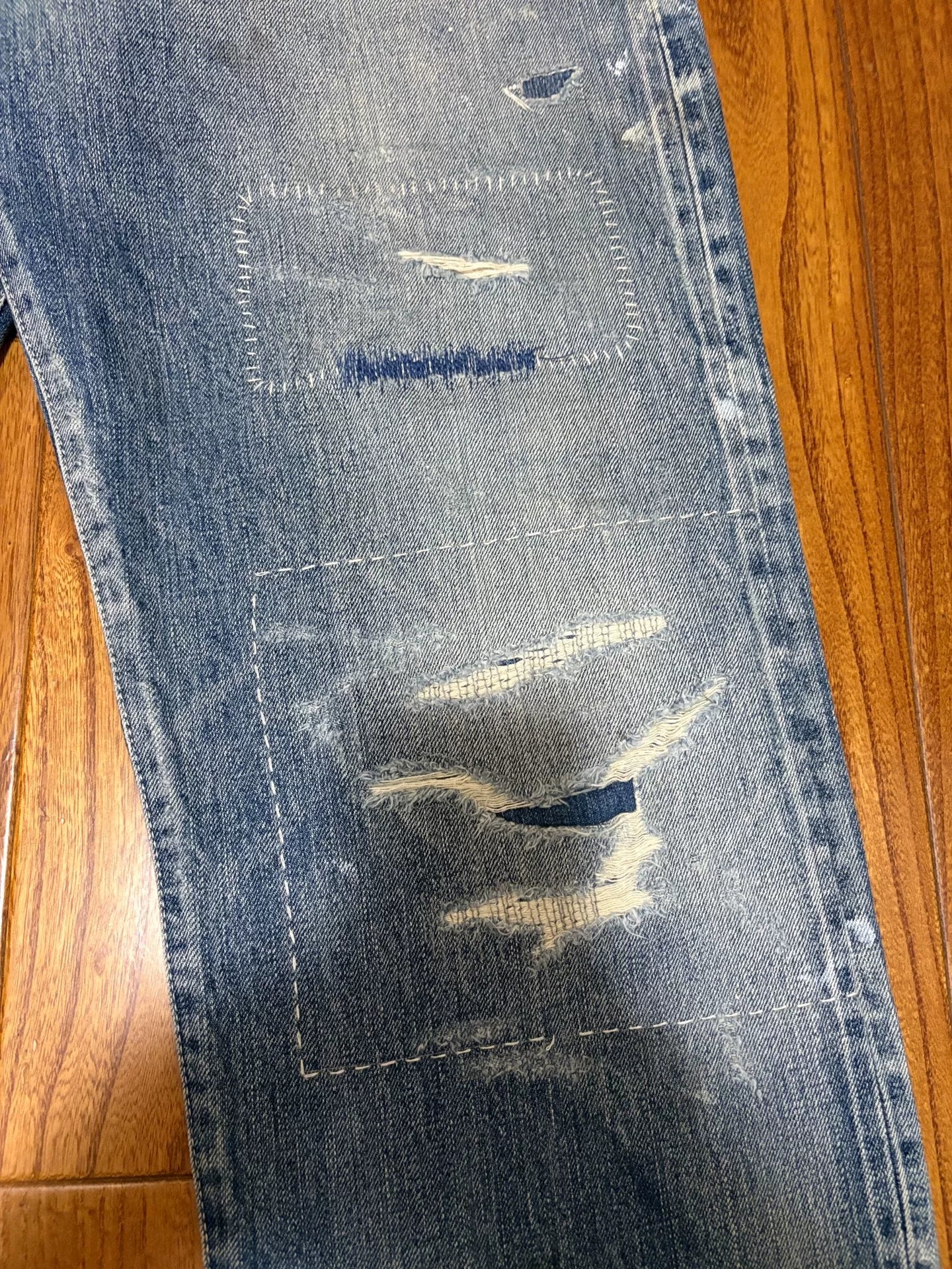 neighborhood scratch savage distressed denim pants