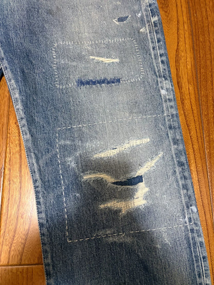 neighborhood scratch savage distressed denim pants