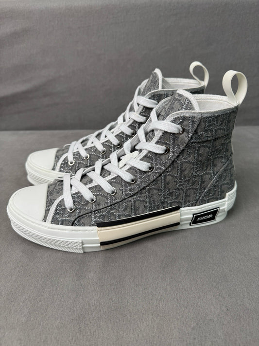 Dior B23 Gray Canvas High-Top Sneakers
