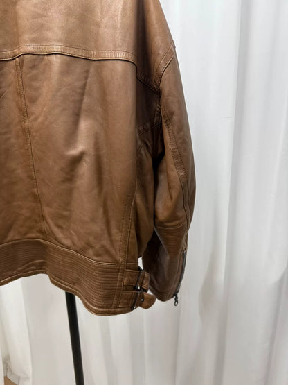 brown leather jacket with removable collar