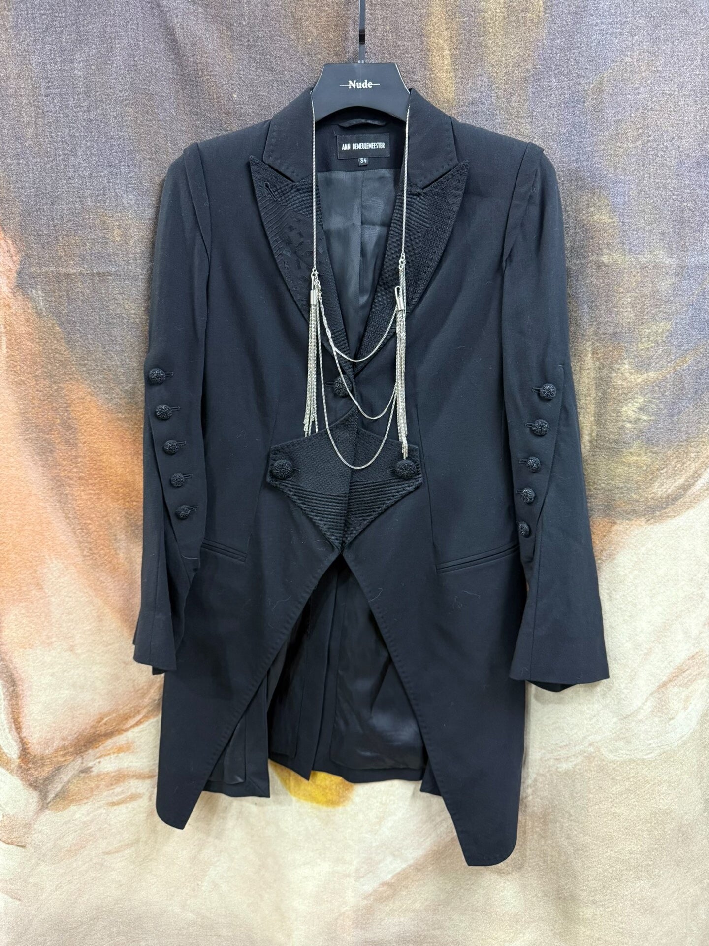 elegant black embroidered tailcoat jacket