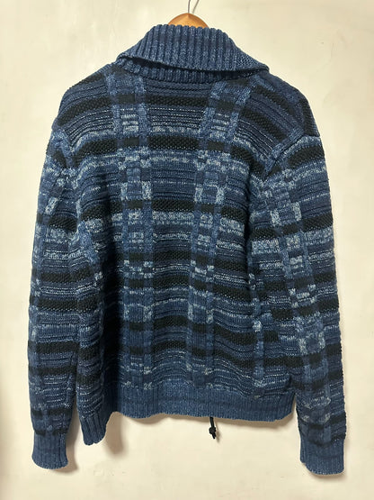 RRL Indigo Dyed Shawl Collar Zip Cardigan