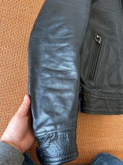 high-quality black leather jacket by freewheelers