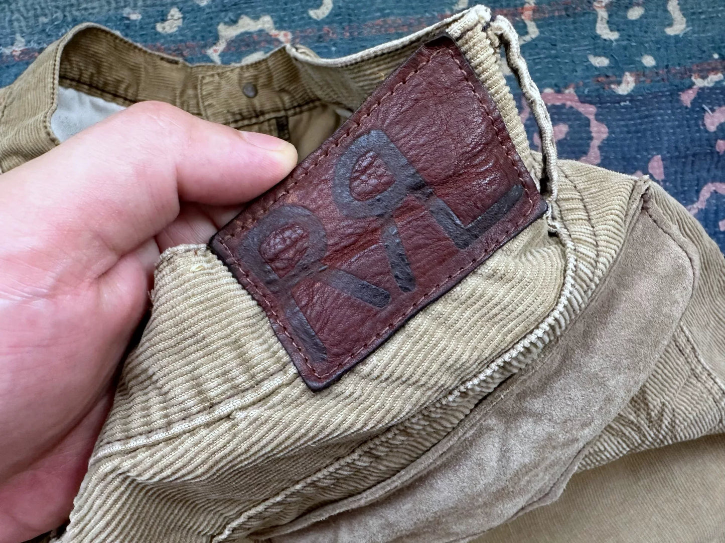 rrl western embroidered patchwork denim pants