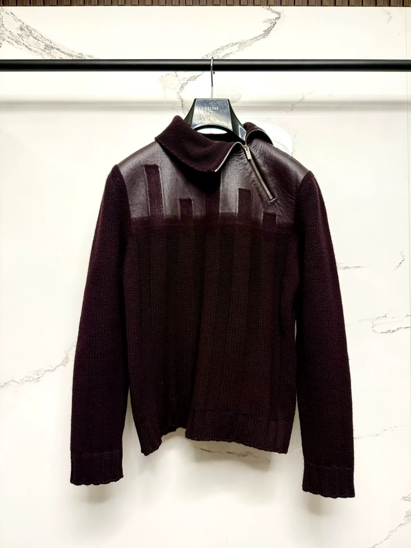 hermes high-neck zip sweater with leather panels
