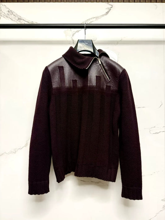 hermes high-neck zip sweater with leather panels