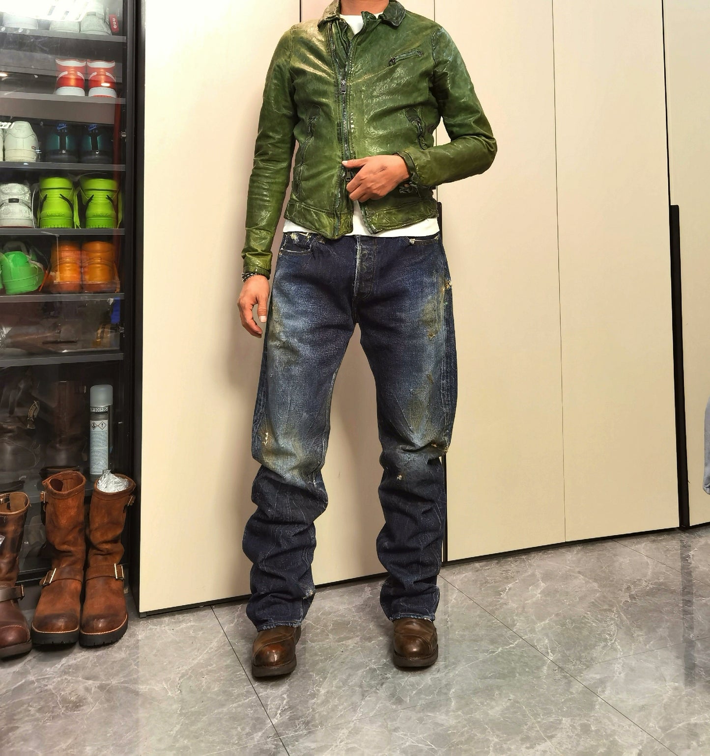 Giorgio Brato Vintage Dark Green Leather Jacket