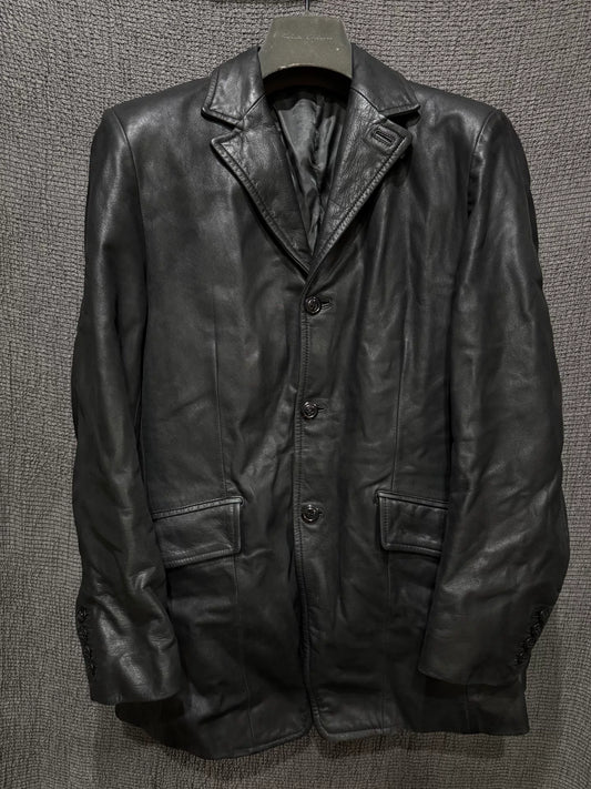 black leather suit coat with vampire style