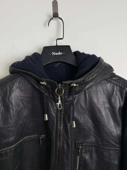 black leather zip-up short jacket