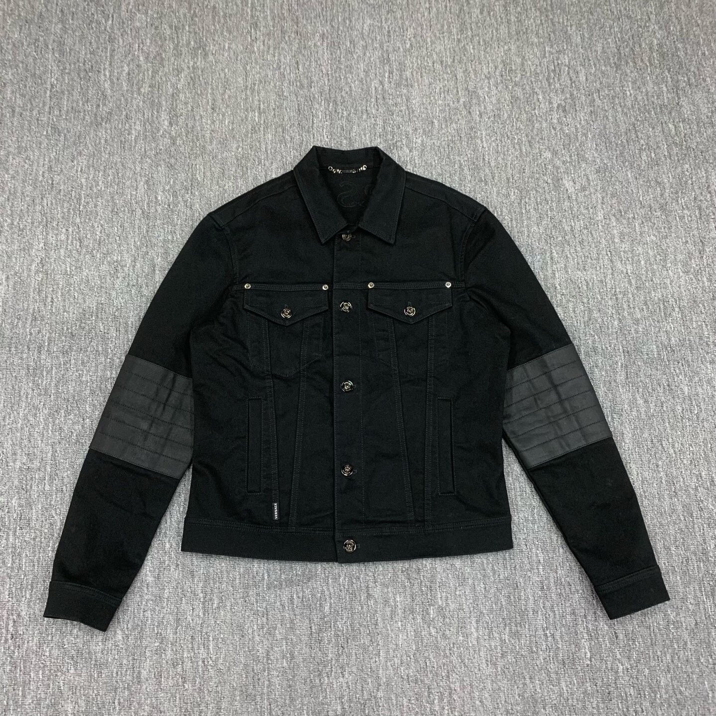 black short denim jacket with logo