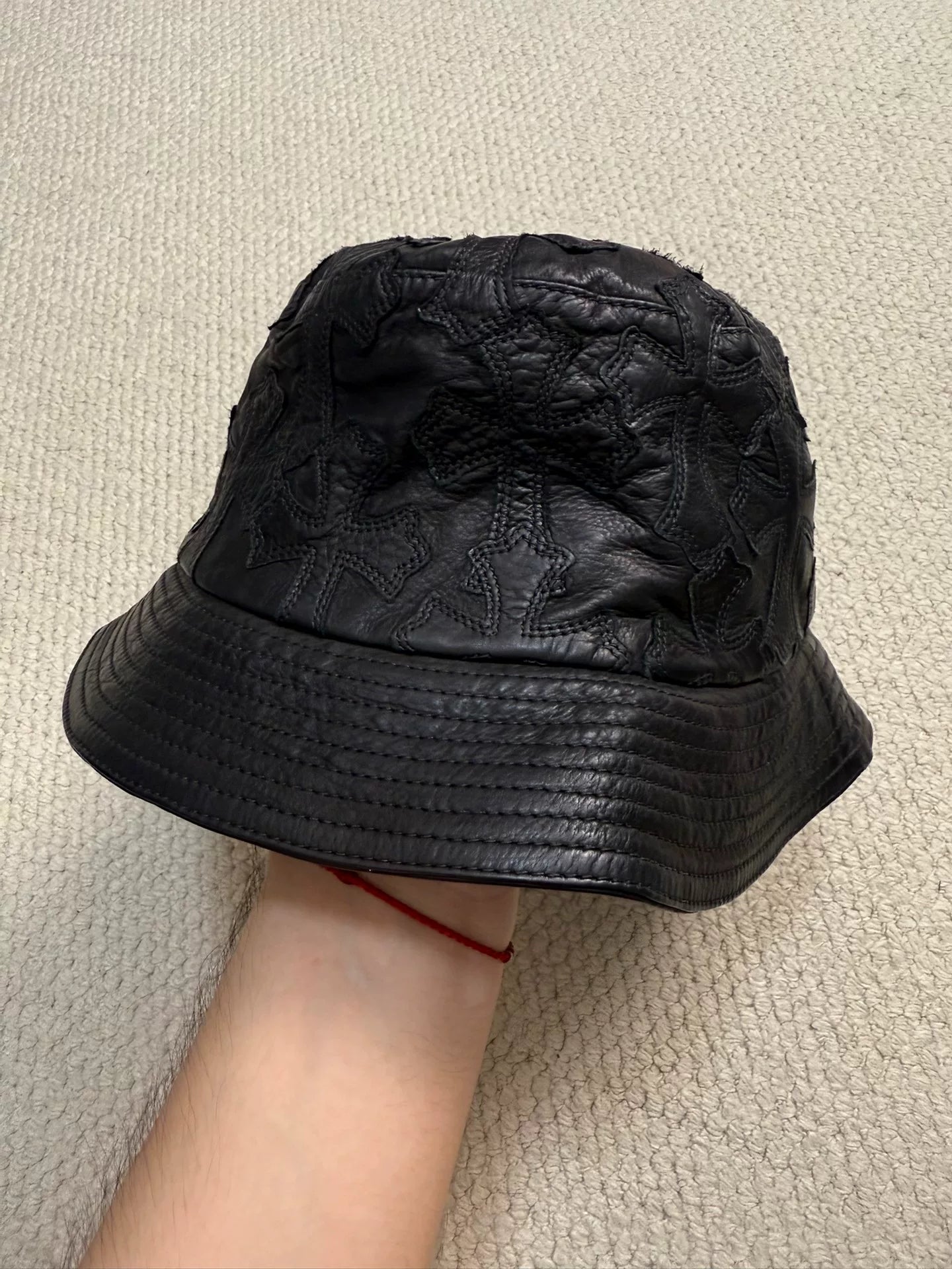 Chrome Hearts Silver Cross Leather Fisherman Hat