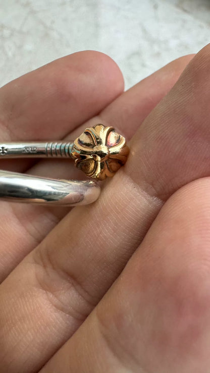 chrome hearts cross flower gold stud ring