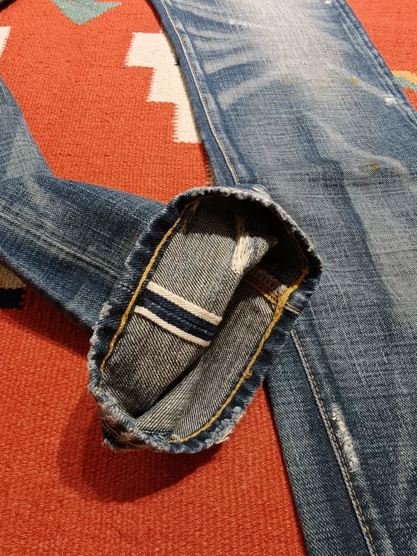 RRL Distressed Red Selvedge Denim Jeans