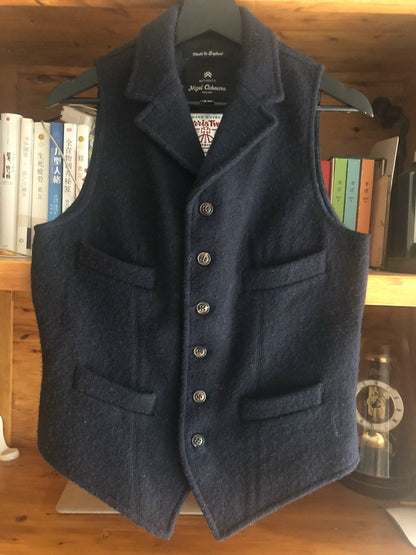 navy wool vest by Nigel Cabourn