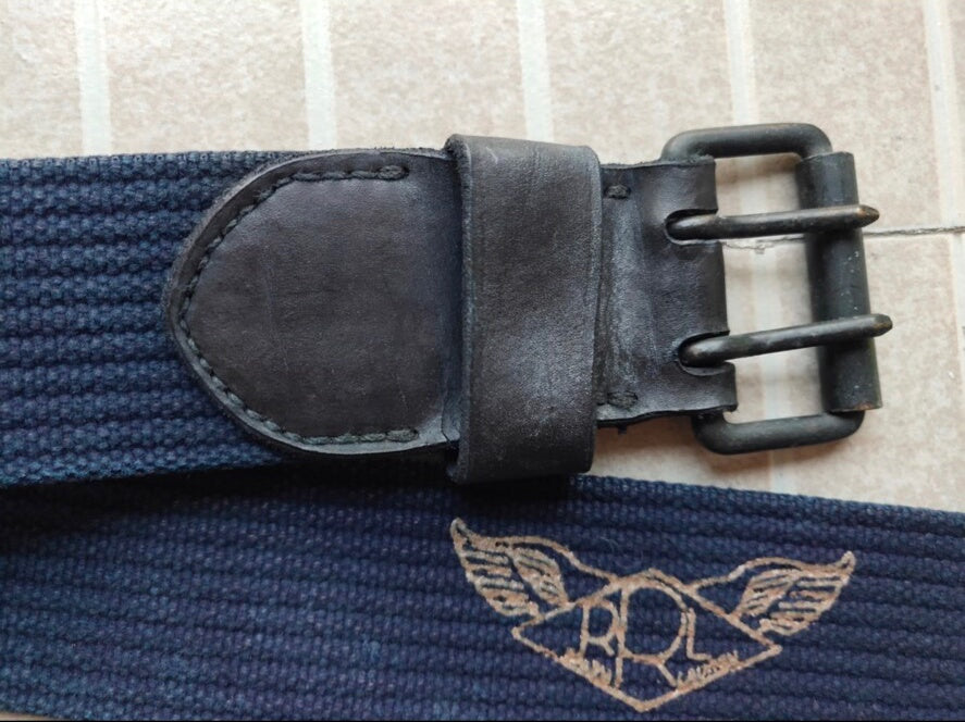 Rare RRL Navy Canvas Leather Belt