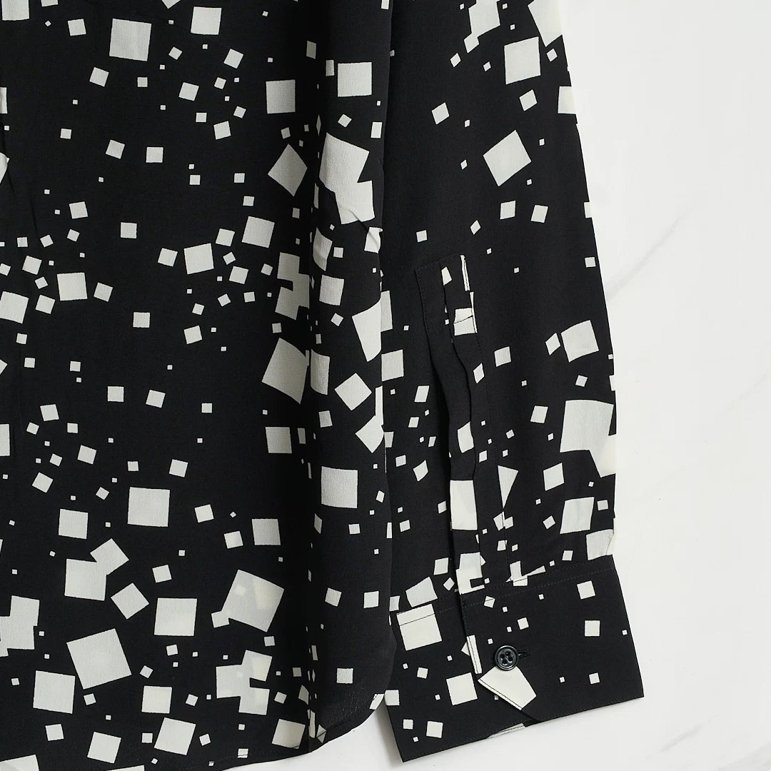 Saint Laurent Men's Square-Pattern Silk Shirt