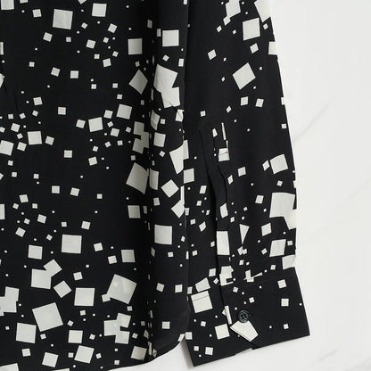 Saint Laurent Men's Square-Pattern Silk Shirt