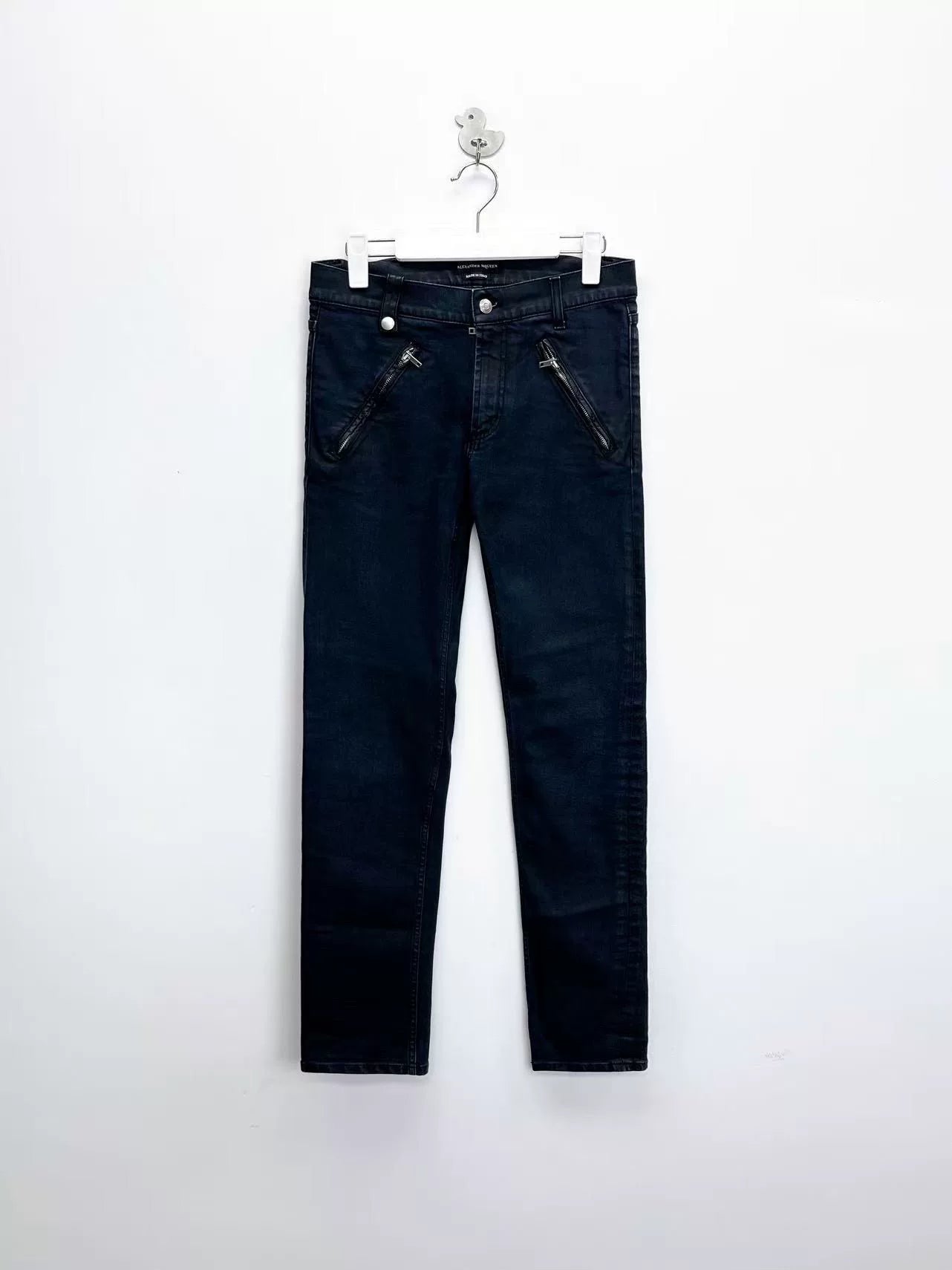 black washed side zipper denim pants
