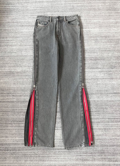diesel gray red zipper flared jeans