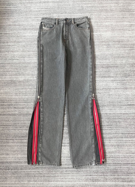 diesel gray red zipper flared jeans