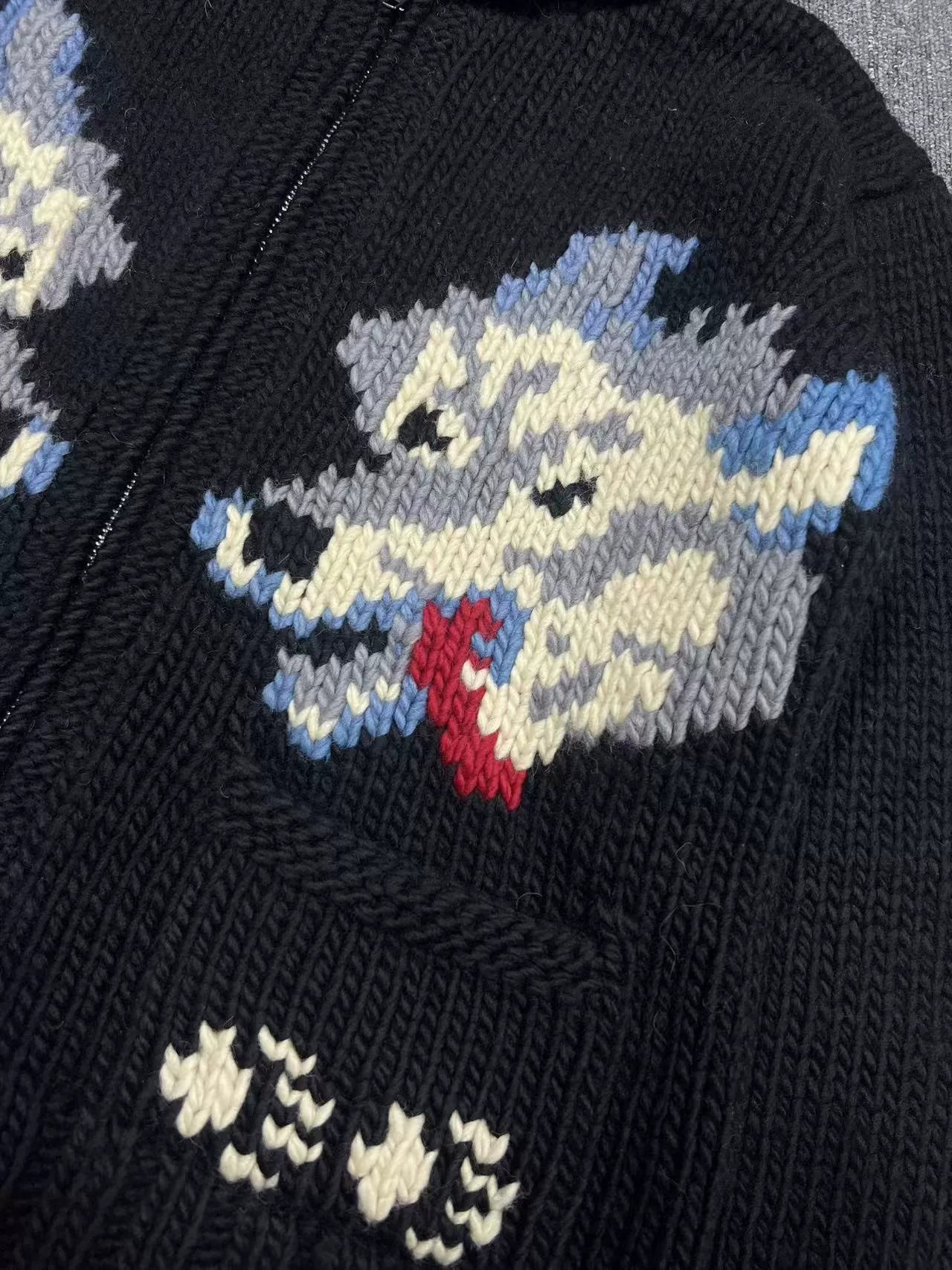 Black Wolf Pattern Knit Cardigan
