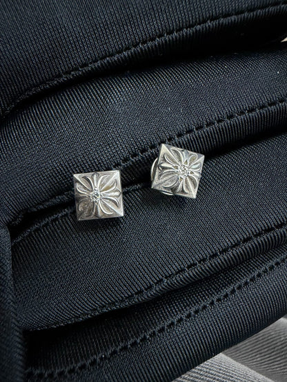 Chrome Hearts Square Cross White Diamond Earrings