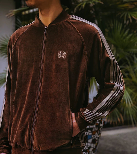 needles velvet track jacket in deep brown
