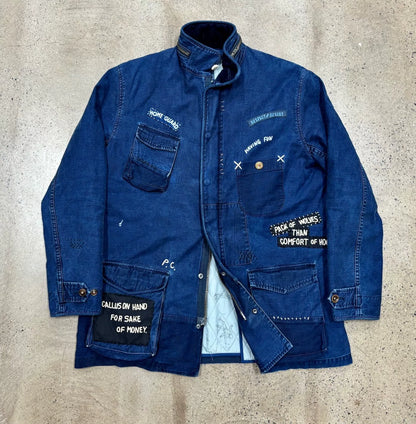 porter classic military coat blue dye patches
