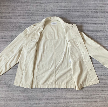 multi-pocket boxy jacket shirt in cream
