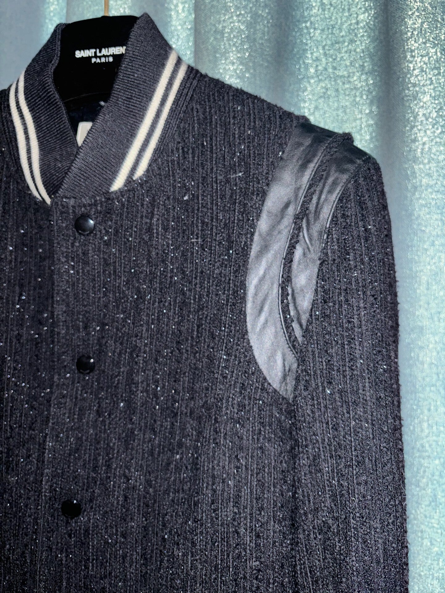 Saint Laurent Black Sparkle Baseball Jacket