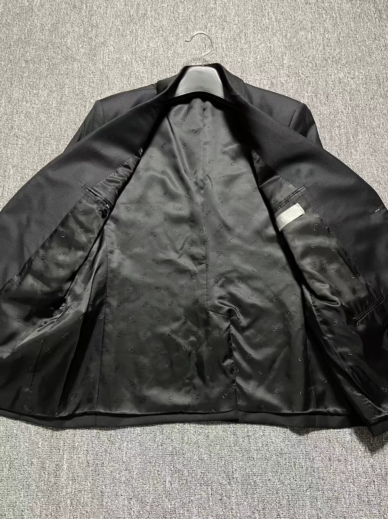 Dior Black Wool Suit with Bee Brooch