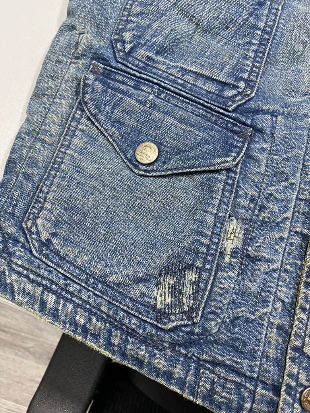 vintage rrl denim vest with heavy washing
