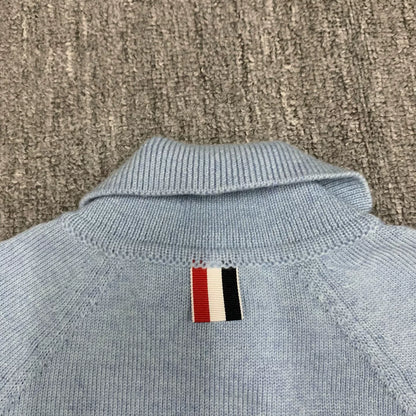 thom browne light blue striped wool cardigan