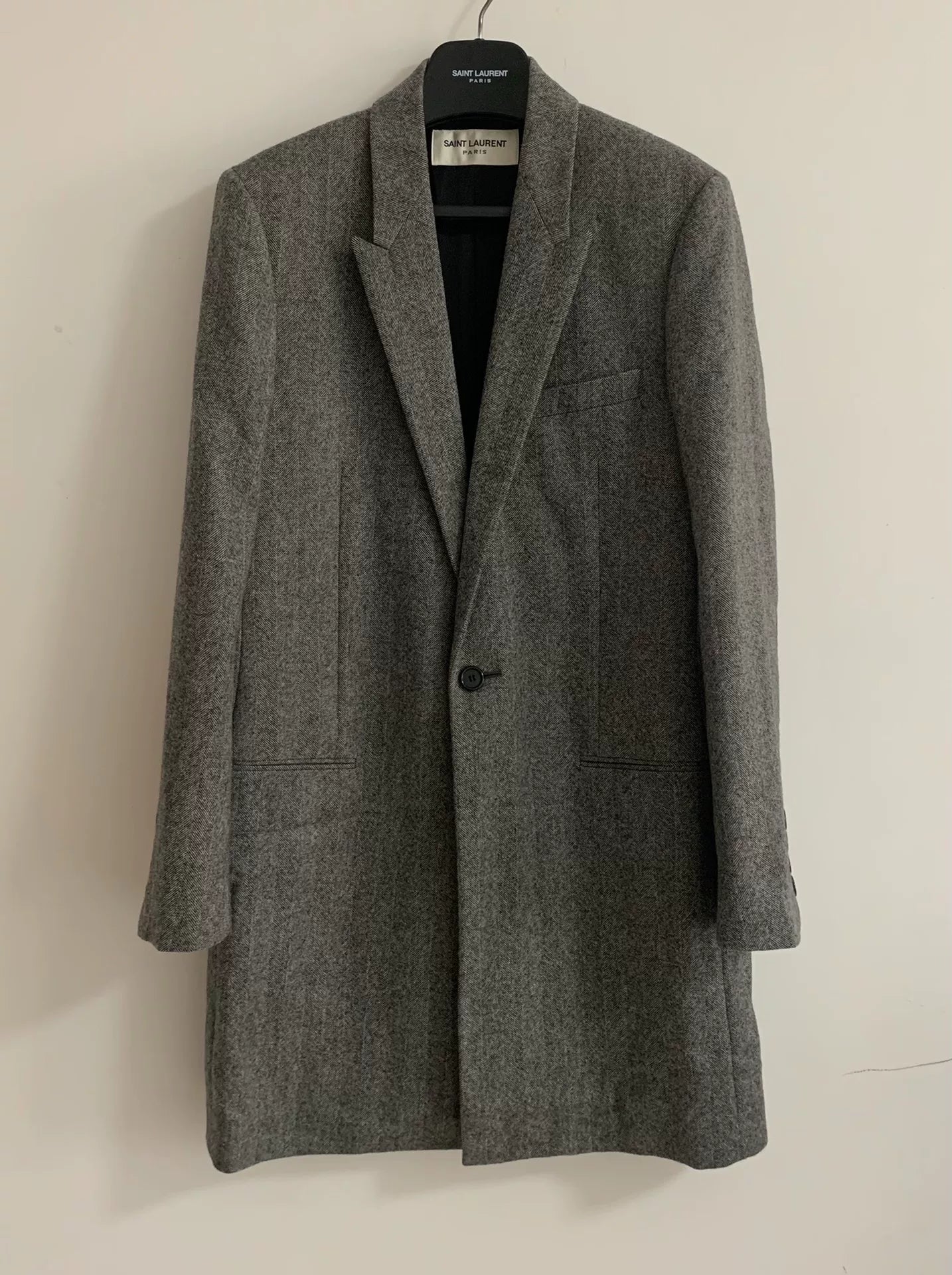 Saint Laurent 17FW Gray Herringbone Coat