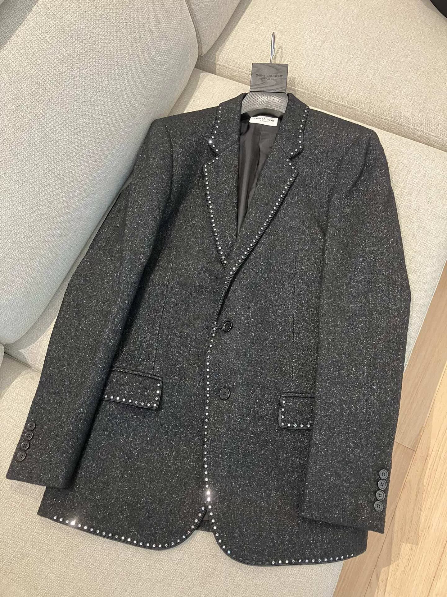 Saint Laurent Dark Gray Studded Blazer