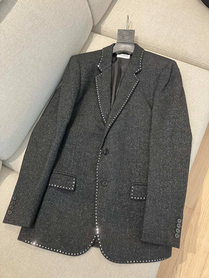 Saint Laurent Dark Gray Studded Blazer