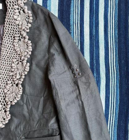 crochet blazer with beaded collar detail