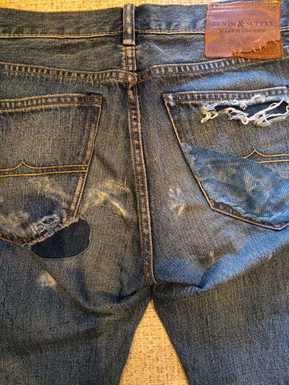 RRL Distressed Art Patch Jeans
