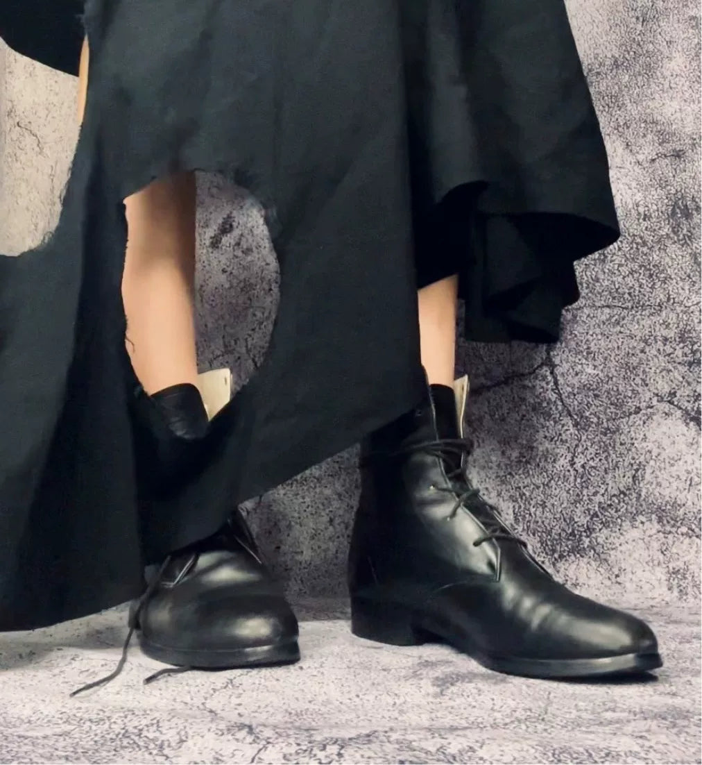 Black Leather Ankle Military Boots