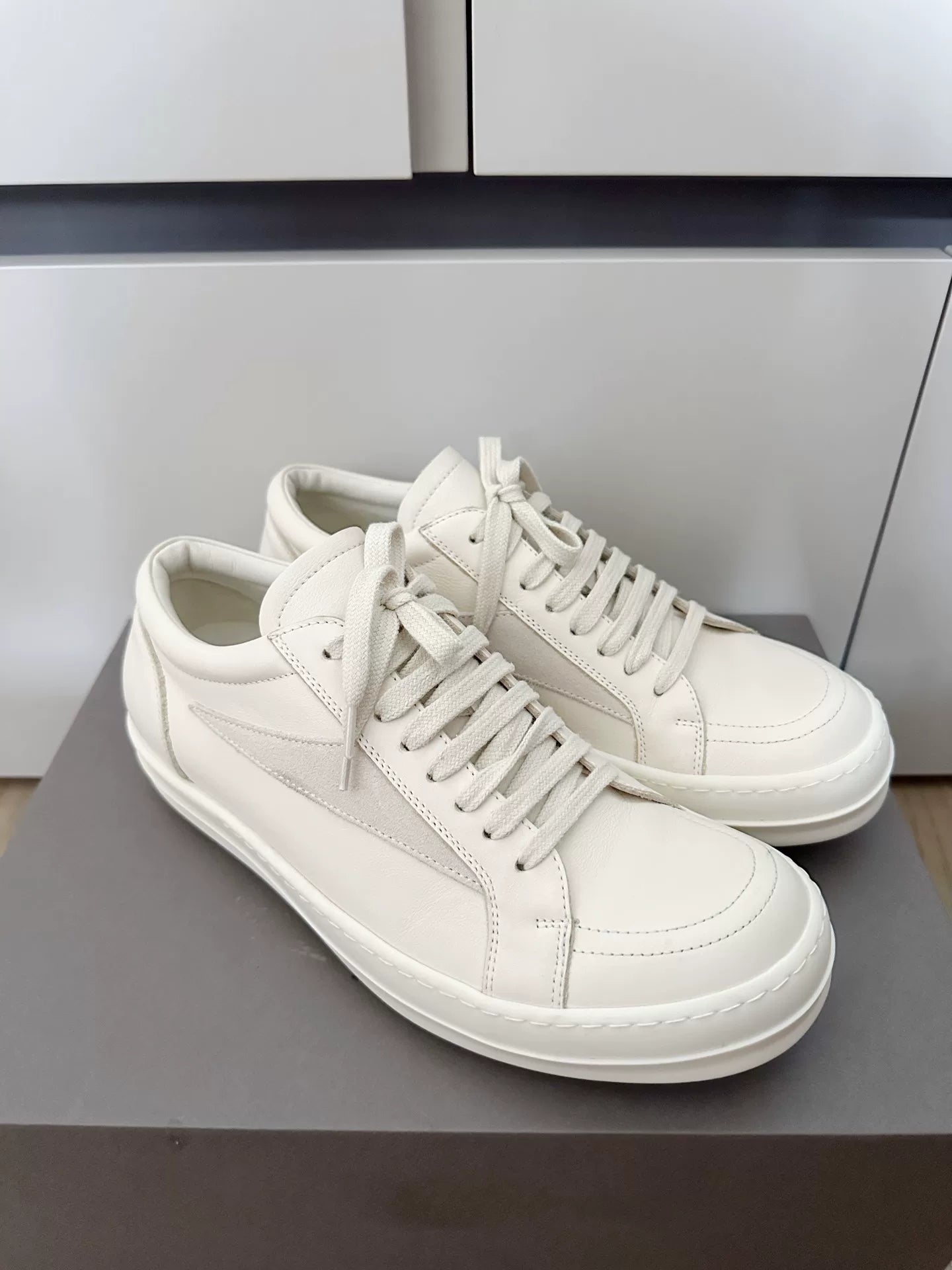 Rick Owens Shiny White Vans Style Shoes