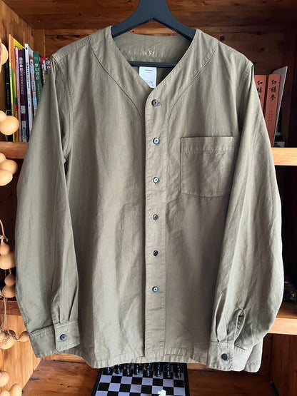 visvim Giza Cotton Baseball Shirt in Olive Green