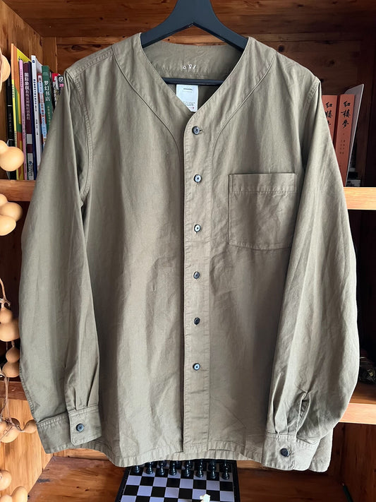 visvim Giza Cotton Baseball Shirt in Olive Green